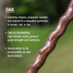 Brazos Handcrafted Wood Walking Stick, Twisted Oak, Backpacker Style Handle, For Men & Women, Made In The Usa, Brown, 55''