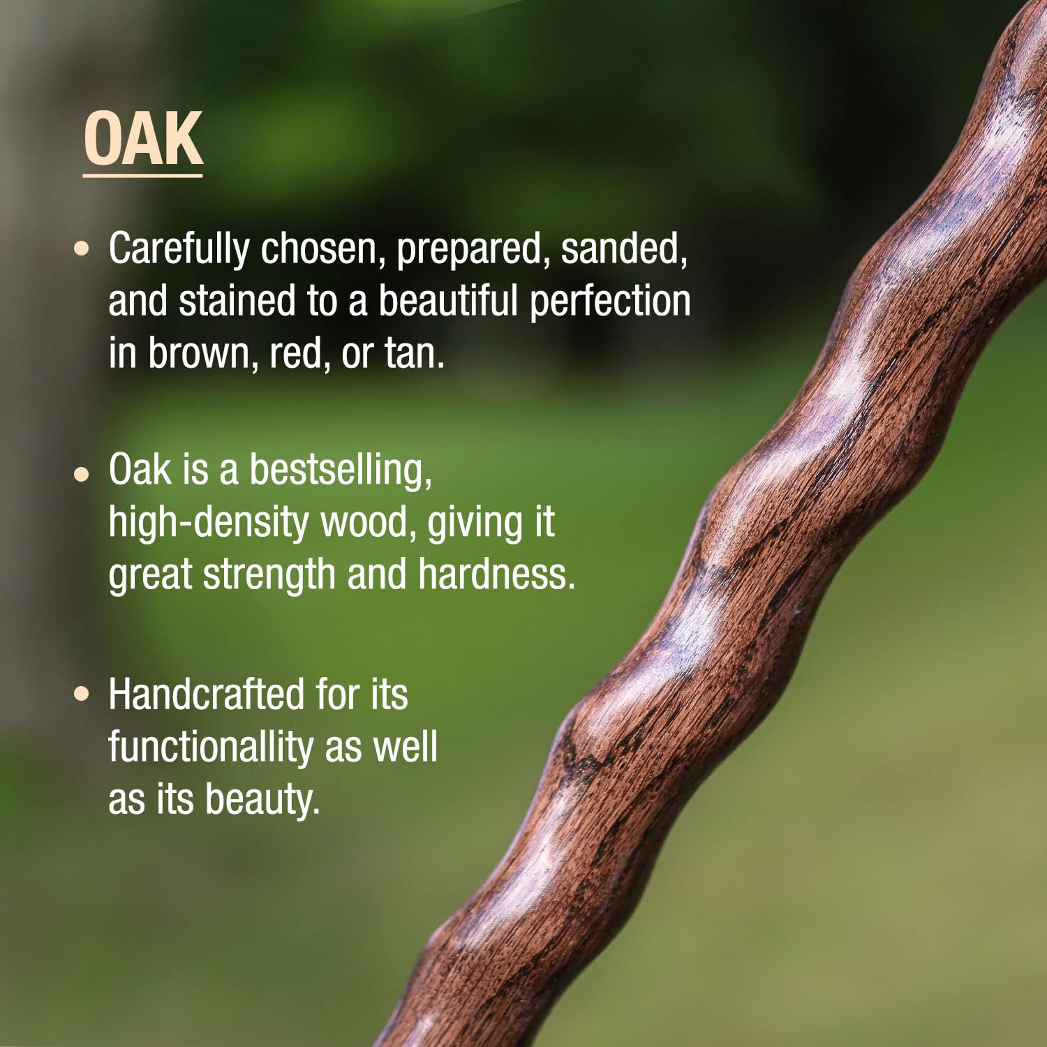 Brazos Handcrafted Wood Walking Stick, Twisted Oak, Backpacker Style Handle, For Men & Women, Made In The Usa, Brown, 55''