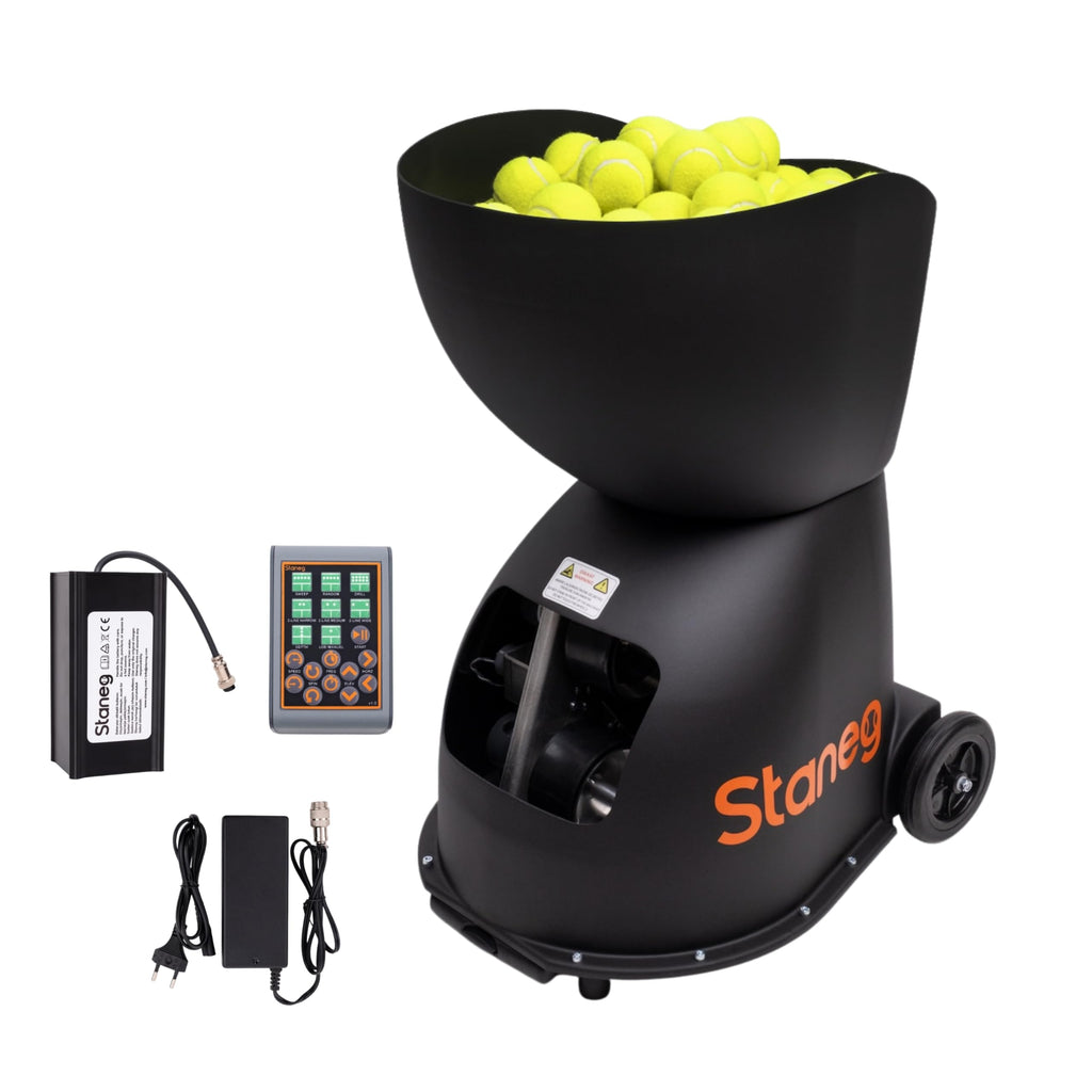 Staneg Pro Tennis Ball Machine - Battery-Powered Portable Launcher With Remote Control | 9 Training Programs | Adjustable Spin &