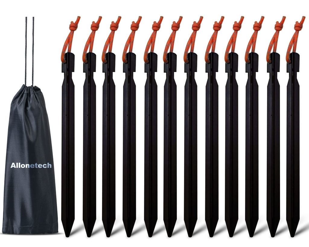 12 Pack Tent Stakes, 7075 Ground Metal Camping Aluminum Tent Pegs, Lightweight Stakes Heavy Duty Spikes Camping Accessories, Bla