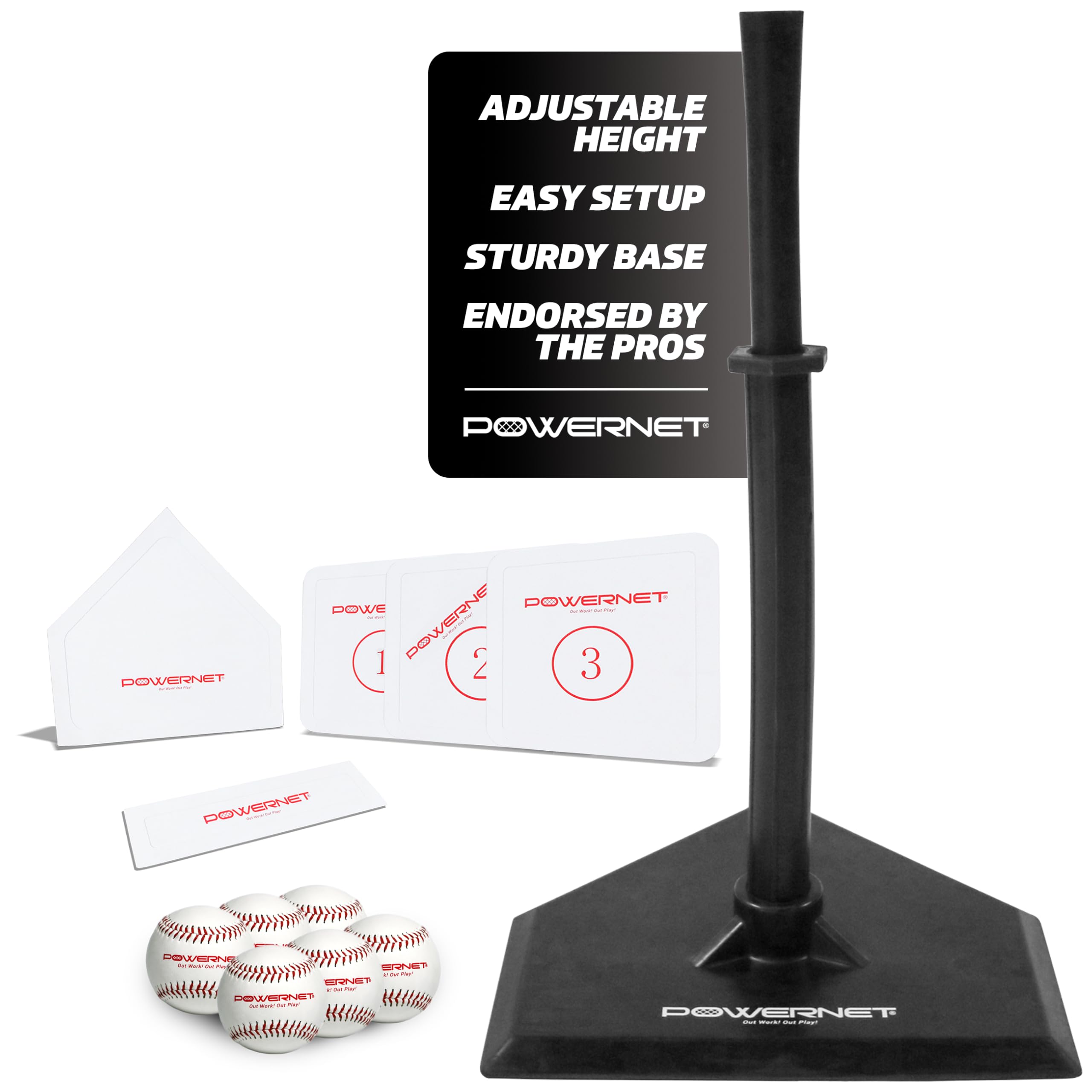 Powernet Baseball T-Ball Coaching Bundle 8 Piece Tee-Ball Set Includes 6 Soft Core Baseballs, Adjustable Tee, 5 Throw Down Bases