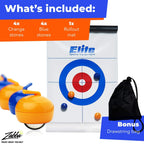 Elite Sportz Equipment Curling Game - Tabletop Games For Adults, Kids & Families - 4 Ft X 1 Ft Mat For Indoor Fun W/Bonus Travel