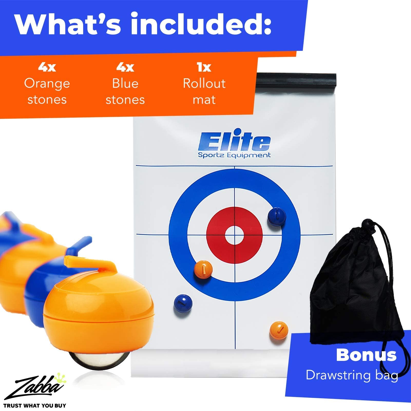 Elite Sportz Equipment Curling Game - Tabletop Games For Adults, Kids & Families - 4 Ft X 1 Ft Mat For Indoor Fun W/Bonus Travel