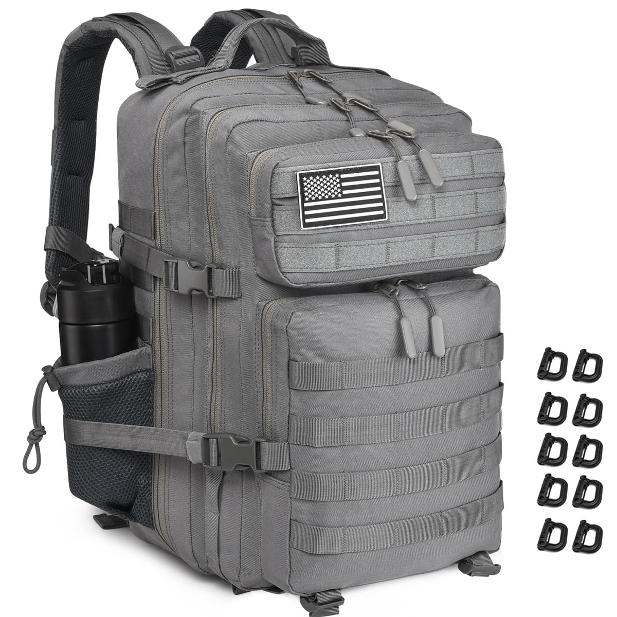 R.SASR 45L Tactical Backpack for Men Women, Military Assault Pack with MOLLE, Large 3 Day Bug Out Bag for Hiking Camping (Gray)