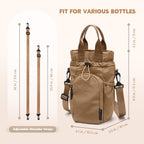 GOLF QUALITY Large Water Bottle Bag for 32/40/42//64oz Water Bottle,Casual Drawstring Crossbody Water Cup Bag,Brown