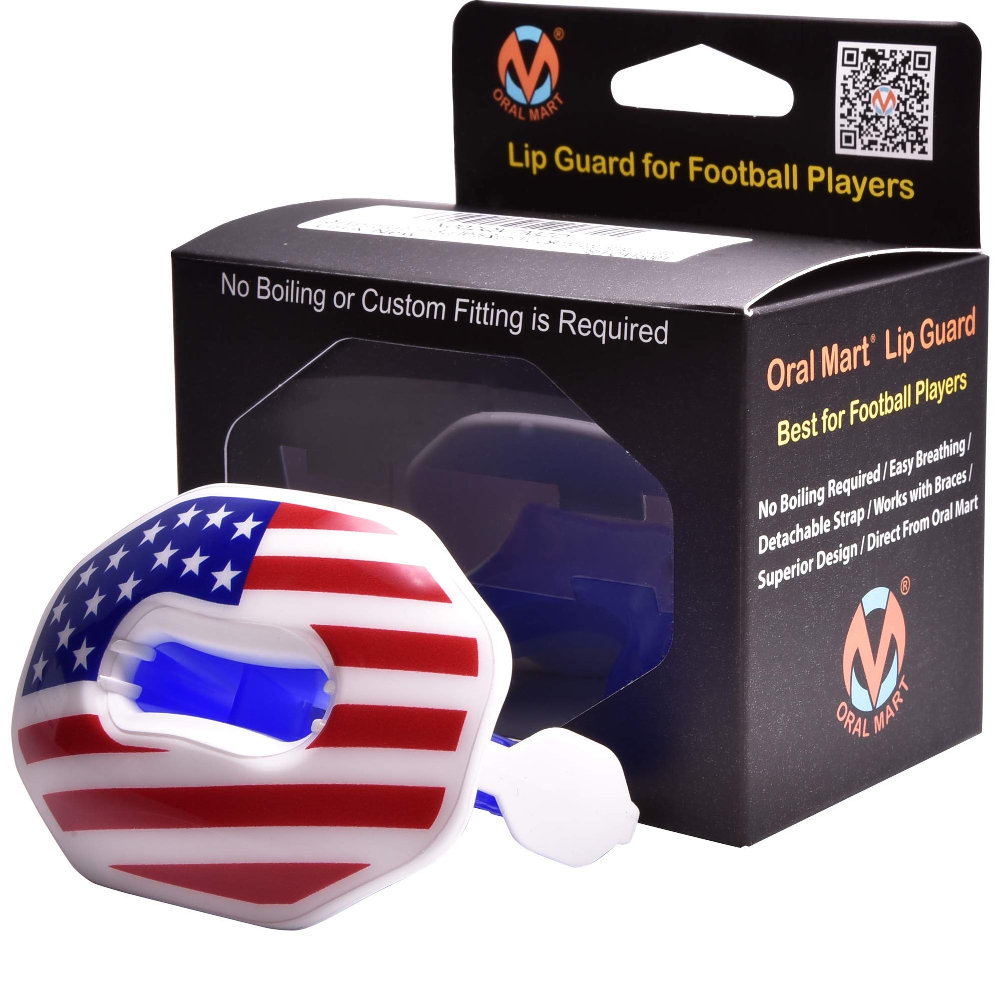 Oral Mart Usa Flag Football Mouth Guard - Lip Guard Mouthpiece  Lip Protector Mouthguard (Detachable Strap Included)