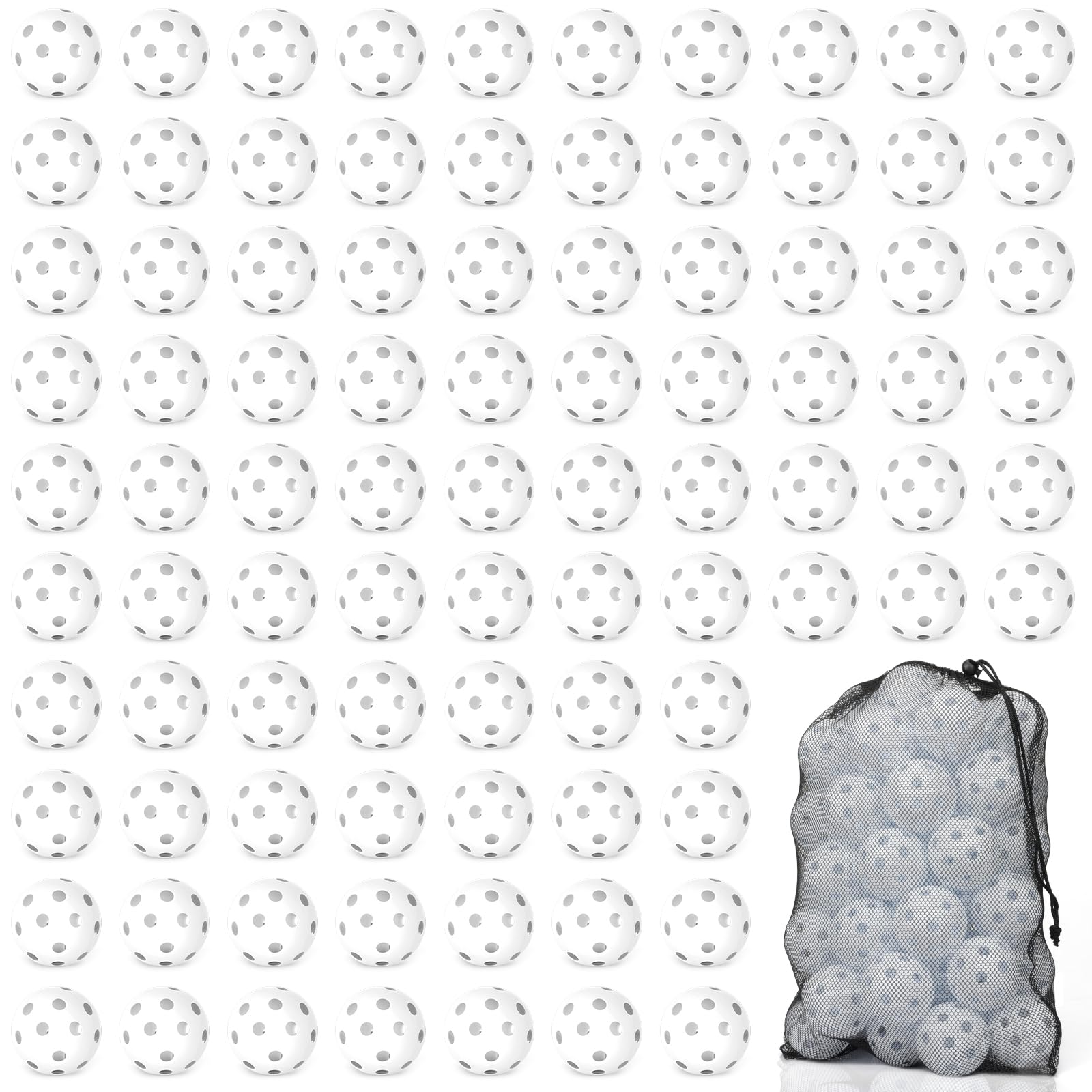 Coopay 100 Pack Baseball Practice Balls Plastic Training Balls Lightweight Hollow Softballs with a Drawstring Bag for Hitting, B
