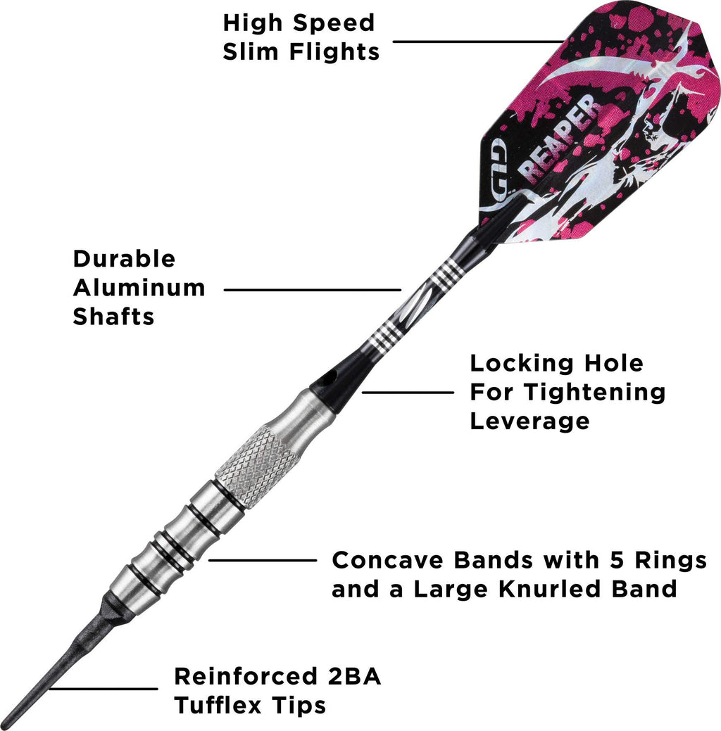Viper Grim Reaper 80% Tungsten Soft Tip Darts With Storage/Travel Case, Coarse Knurling, 16 Grams