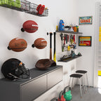 Wallniture Sporta Wall Mount Football Rack, Ball Holder Organization And Storage Rack, Sports Room Decor, Steel, Black
