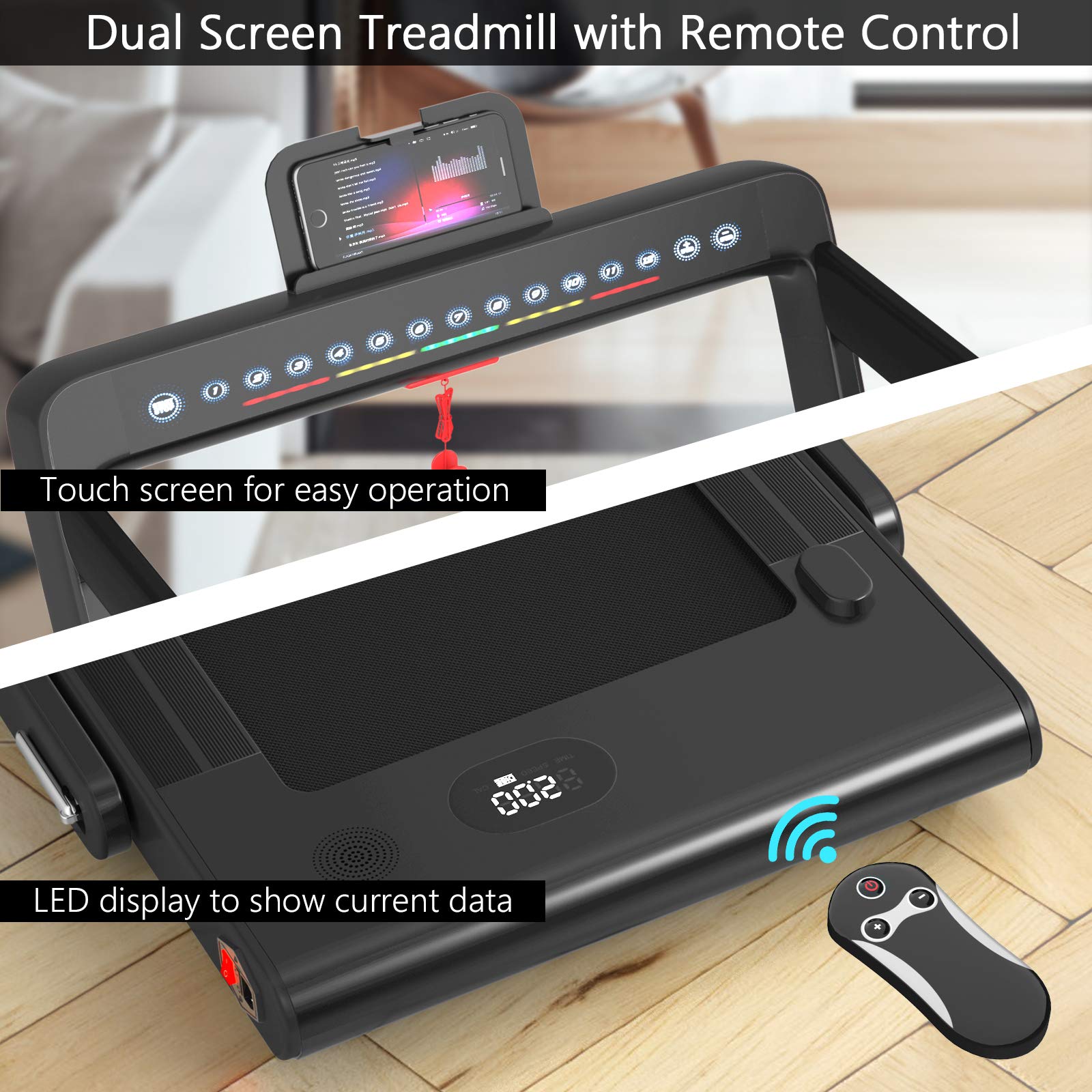 Goplus 2 In 1 Folding Treadmill With Dual Display, 2.25Hp Superfit Under Desk Electric Pad Treadmill, Installation-Free, Bluetoo