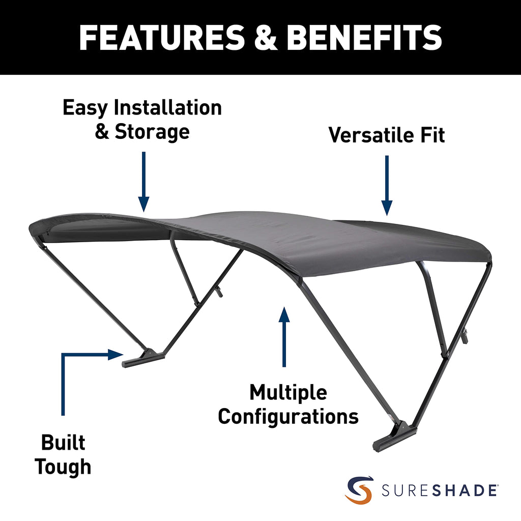 Sureshade Power Pontoon Bimini Top - Black Anodized Frame, Black Fabric
