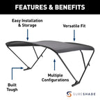 Sureshade Power Pontoon Bimini Top - Black Anodized Frame, Black Fabric
