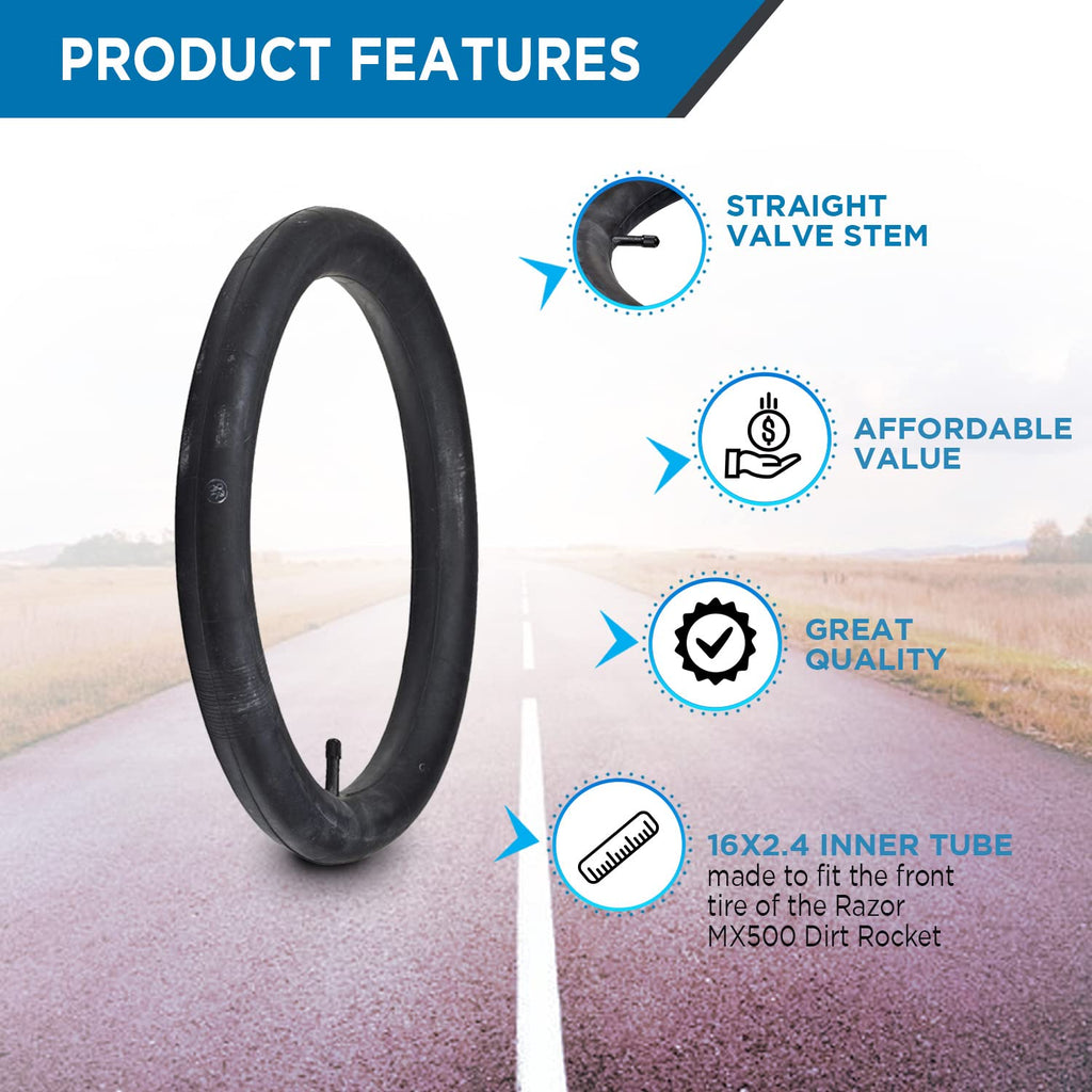 Alveytech 16X2.4 Inner Tube With Straight Valve Stem - Replacement Tubes For The Razor Mx500 And Mx650 Dirt Rocket Mini Bike, El