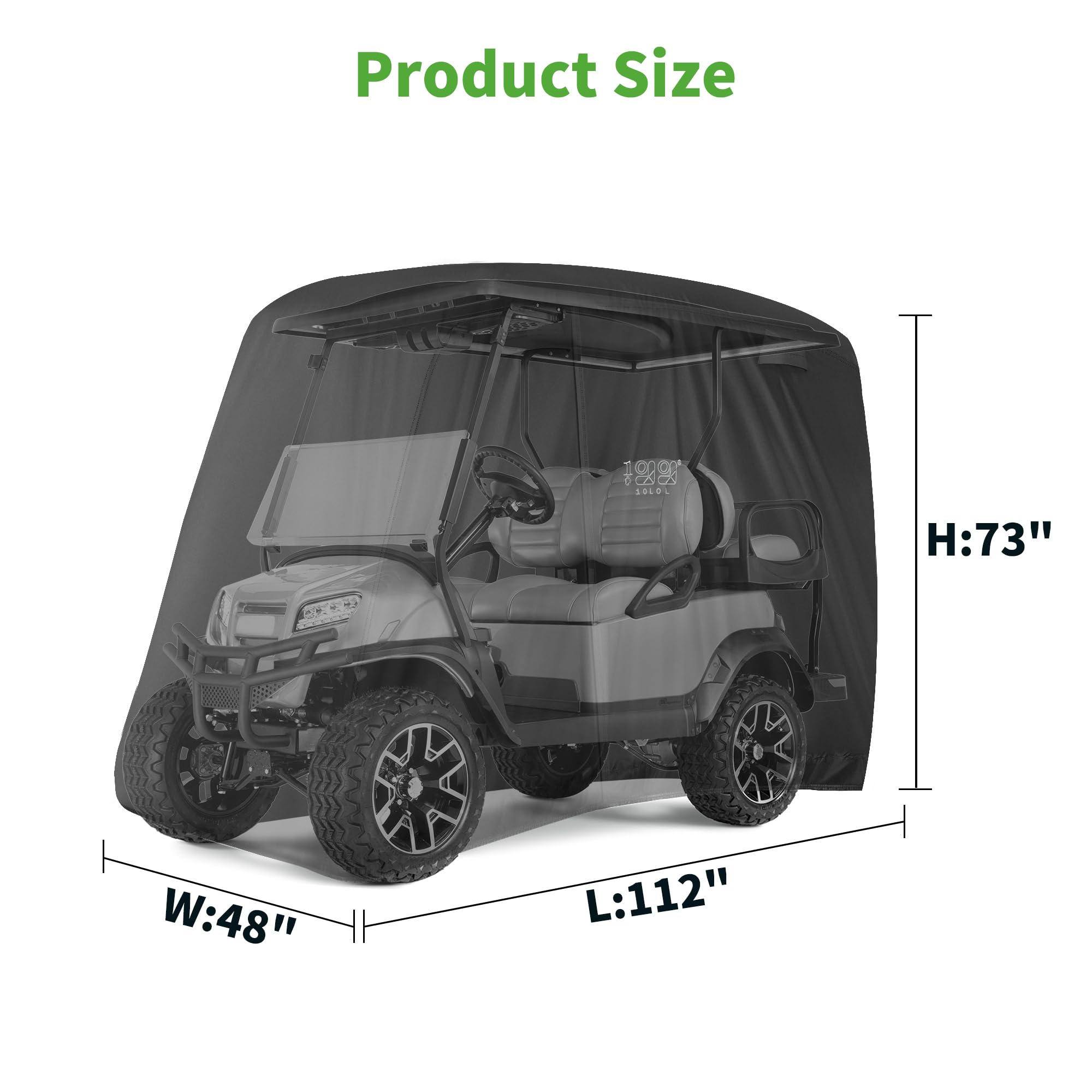 10L0L Universal 2-4 Passenger Golf Cart Cover For Ezgo, Club Car And Yamaha, Waterproof Sunproof And Durable, Black