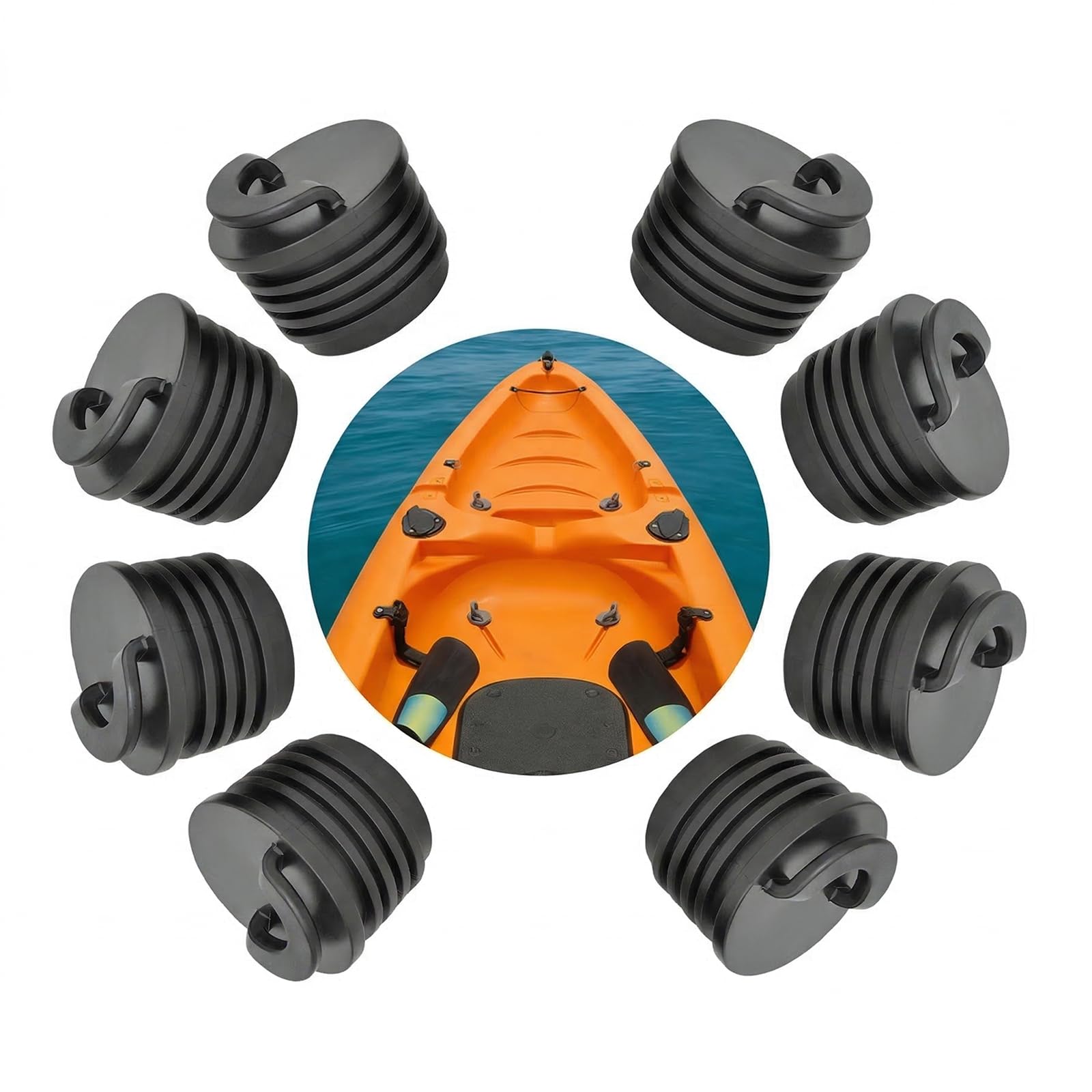 Hillinkit Kayak Scupper Plugs Kits, Push Drain Hole Stoppers, Universal Kayak Plugs with Pull Ring Design Bilge Plugs for Sit on