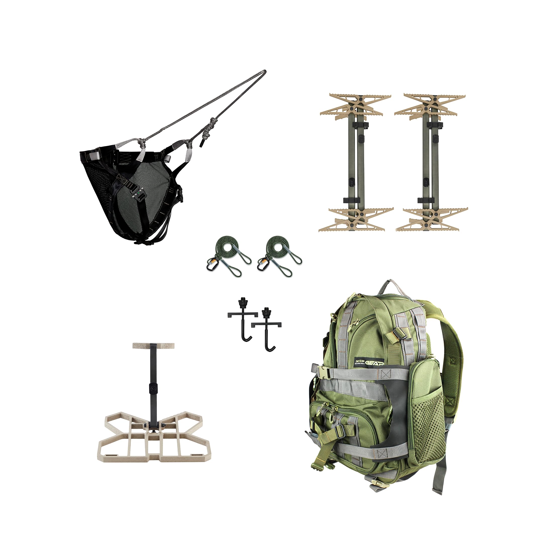 XOP Full RUT - Full Mobile Saddle Hunting System - Invader Saddle Platform, Mutant Saddle Harness, 4 Pack of X2 Sticks, J Hook S