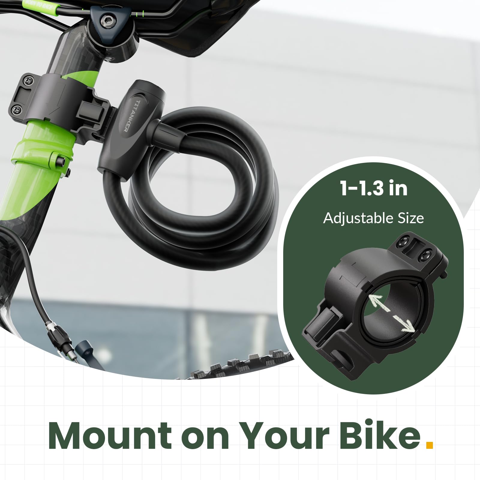 Titanker Bike Locks With Keys, Bike Lock Cable 6 Feet Coiled Secure Bike Cable Lock With Mounting Bracket, 1/2 Inch Diameter
