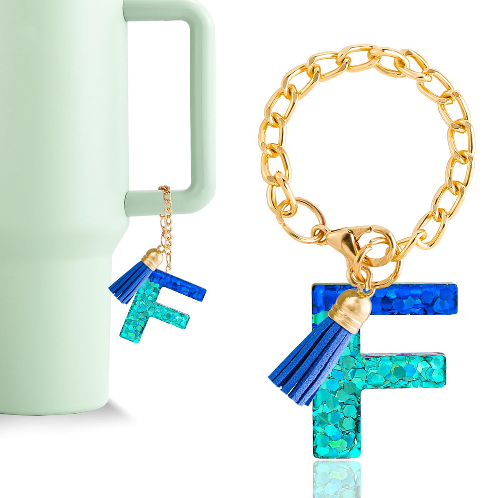Letter Charm Accessories for Stanley Cup 1 PCS Cute Initial Keychain Handle Charm for Stanley Tumbler for Women Blue Letter F