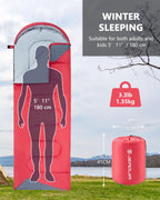 Jeaouia Sleeping Bags For Adults Backpacking Lightweight Waterproof- Cold Weather Sleeping Bag For Girls Boys Mens For Warm Camp