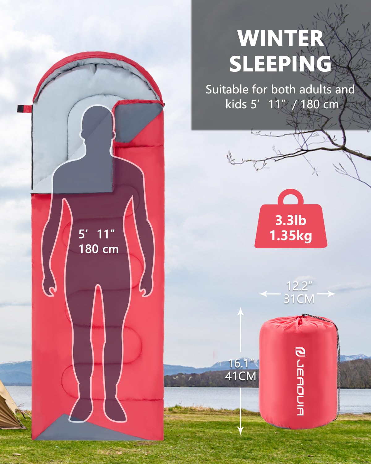 Jeaouia Sleeping Bags For Adults Backpacking Lightweight Waterproof- Cold Weather Sleeping Bag For Girls Boys Mens For Warm Camp