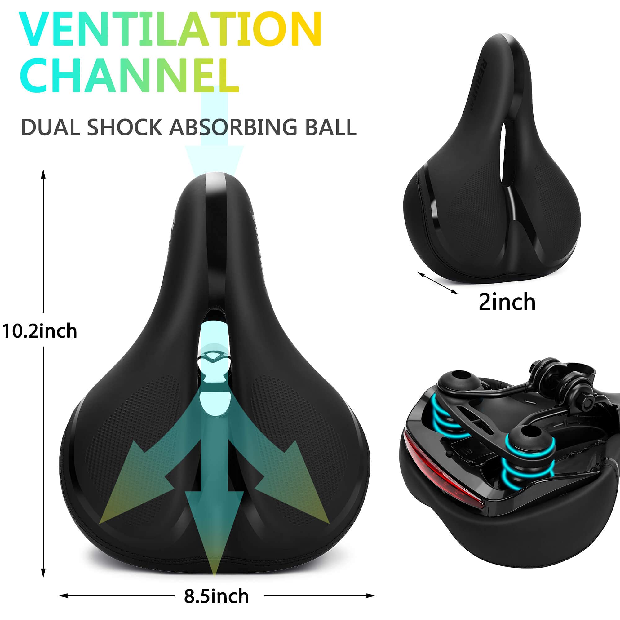 Reruia Comfortable Bike Seat With Light Breathable Memory Foam Padded Bike Saddle Dual Shock Absorbing Center Cutout Bicycle Cus