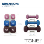 Tone Fitness 50 LB Neoprene Dumbbell Set with Storage Rack - Non-Slip, Anti-Roll Hand Weights for Home Gym Workouts - Mixed Colo