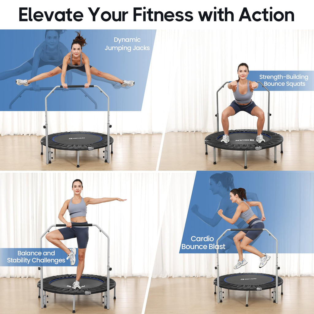 Bcan 48'''' Foldable Mini Trampoline For Adults Max Load 440Lbs, Fitness Rebounder With Adjustable Foam Handlebar, Exercise Tram