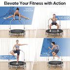 Bcan 48'''' Foldable Mini Trampoline For Adults Max Load 440Lbs, Fitness Rebounder With Adjustable Foam Handlebar, Exercise Tram