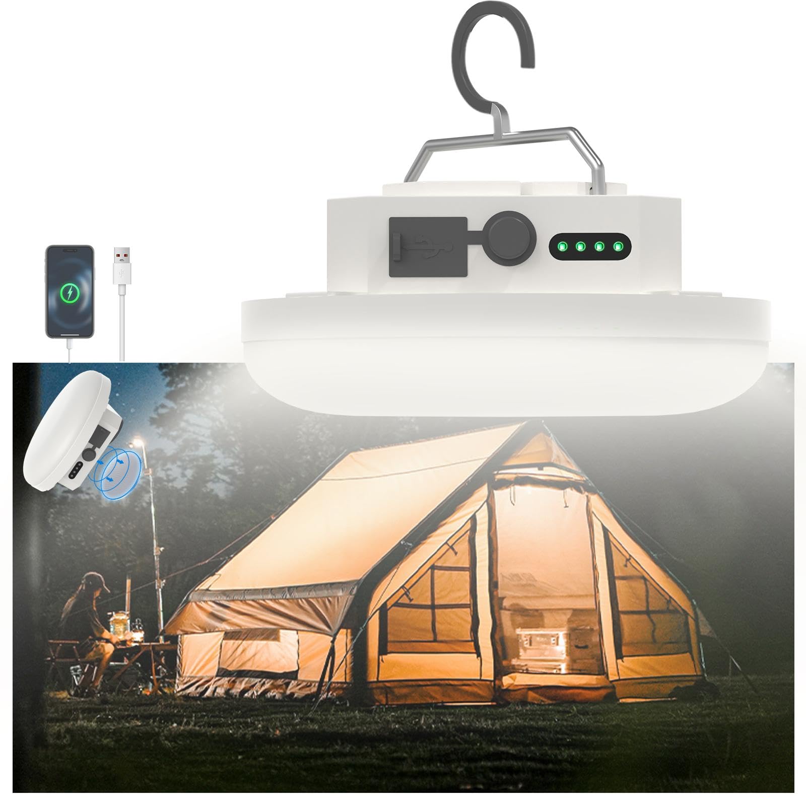 Tent Light LED Rechargeable Camping Portable Hanging Lantern,IPX5 Waterproof Outdoor Lights with 4000LM and Battery Power, Camp 