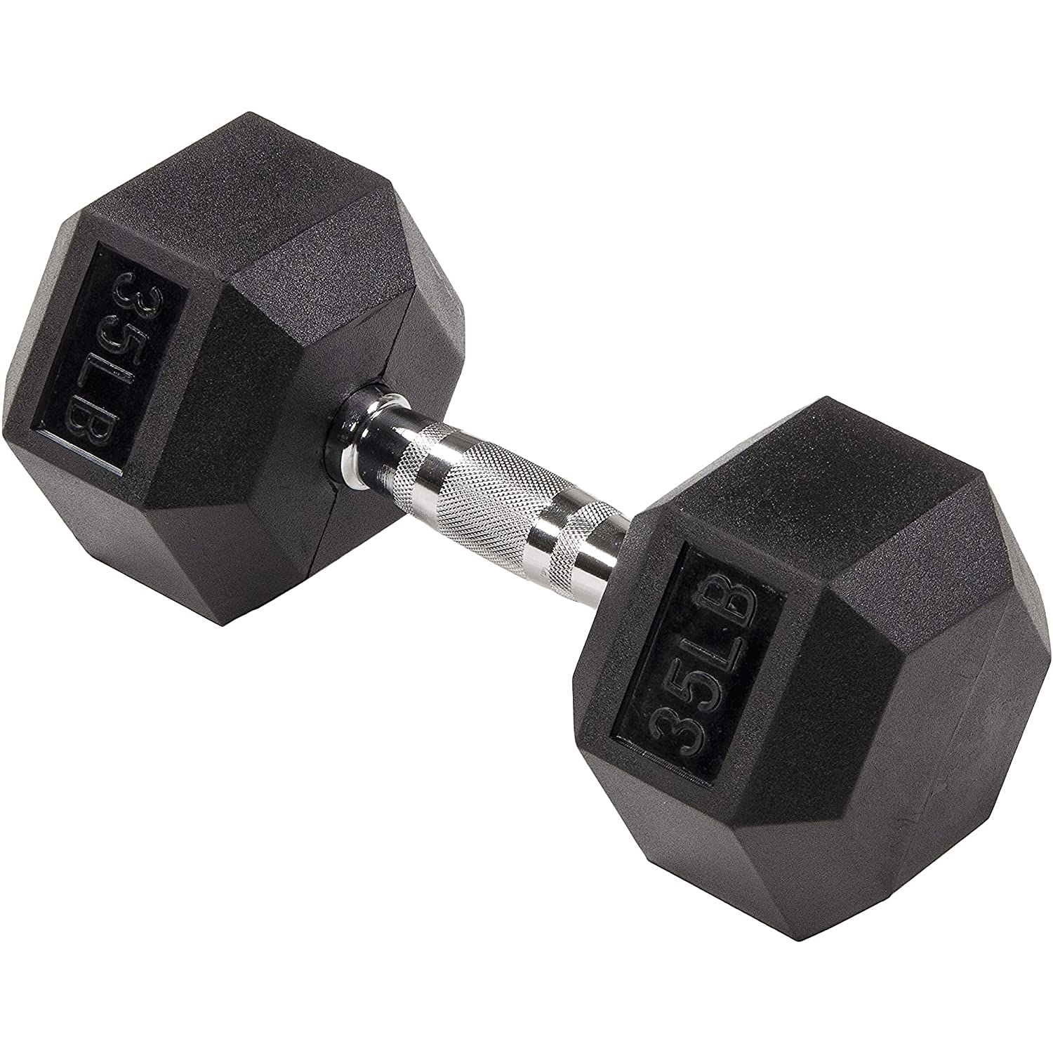Signature Fitness Rubber Encased Hex Dumbbell, 35Lb Single