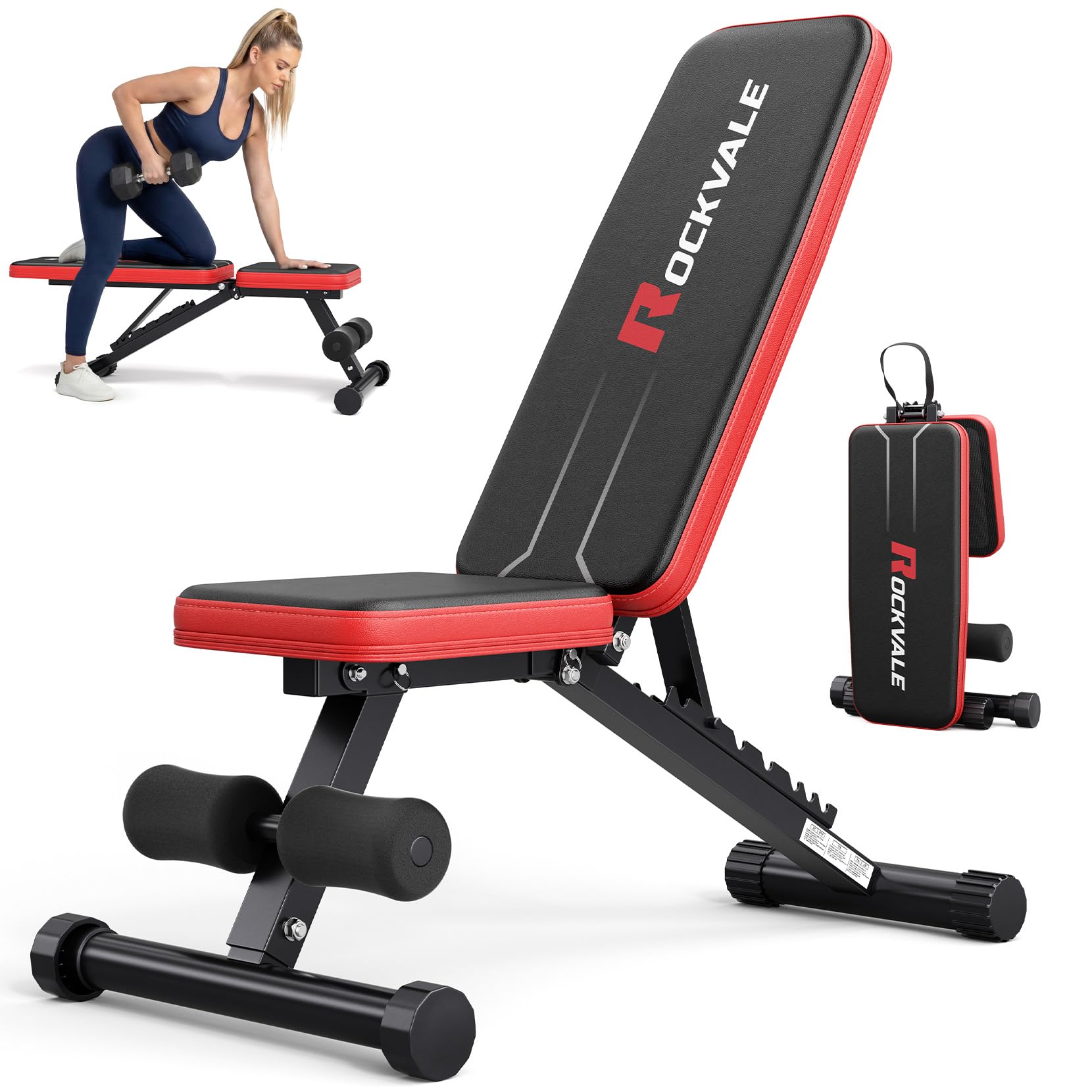 Rockvale 95% Pre-assemble Adjustable Weight Benches for Home Gym, 9 Backpad Positions Workout Bench, 660lb Compact Bench Press f