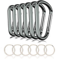 6Pcs Carabiner Caribeaner Clip,3'' Large Aluminum D Ring Shape Carabeaner With 6Pcs Keyring Keychain Hook (Grey)