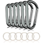 6Pcs Carabiner Caribeaner Clip,3'' Large Aluminum D Ring Shape Carabeaner With 6Pcs Keyring Keychain Hook (Grey)