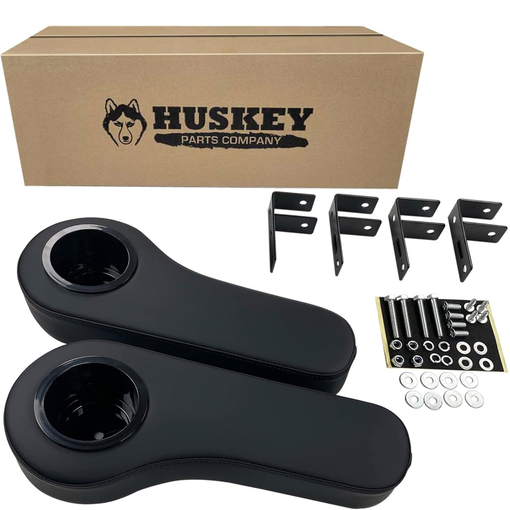 Huskey Parts Company Set Of (2) Rear Seat Arm-Rest Black Cushion With Cup Holder (Universal Fit)