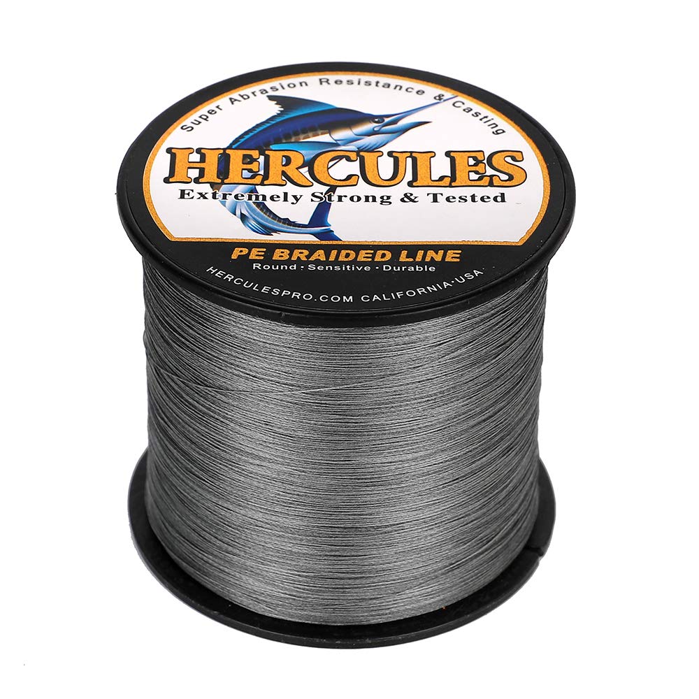 Hercules Braided Fishing Line 1500M 1640Yds 10Lbs-200Lbs Pe Superline 8 Strands (Grey 10Lb/4.5Kg 0.12Mm)
