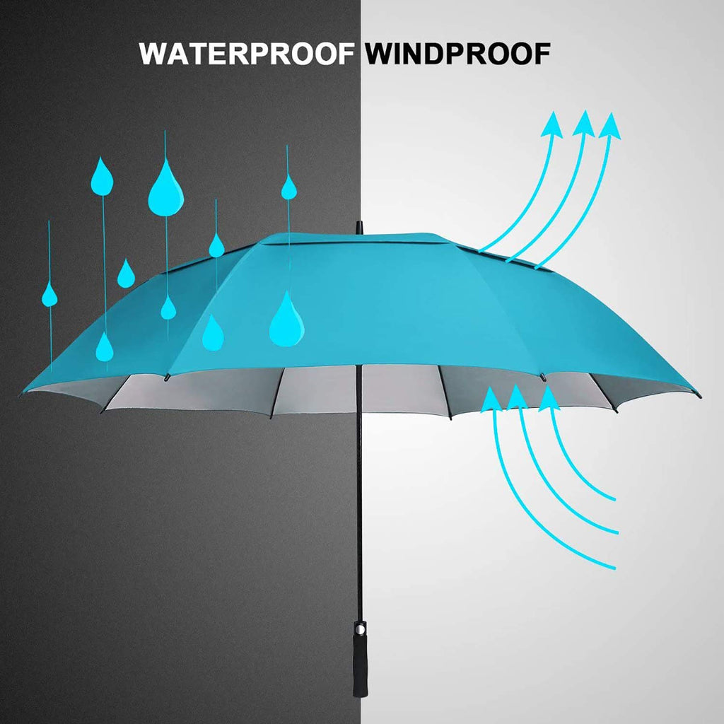 G4Free Windproof Golf Umbrella Uv Protection 54 Inch Auto Open Double Canopy Vented Sun Rain Waterproof Stick Umbrellas (Sky Blu
