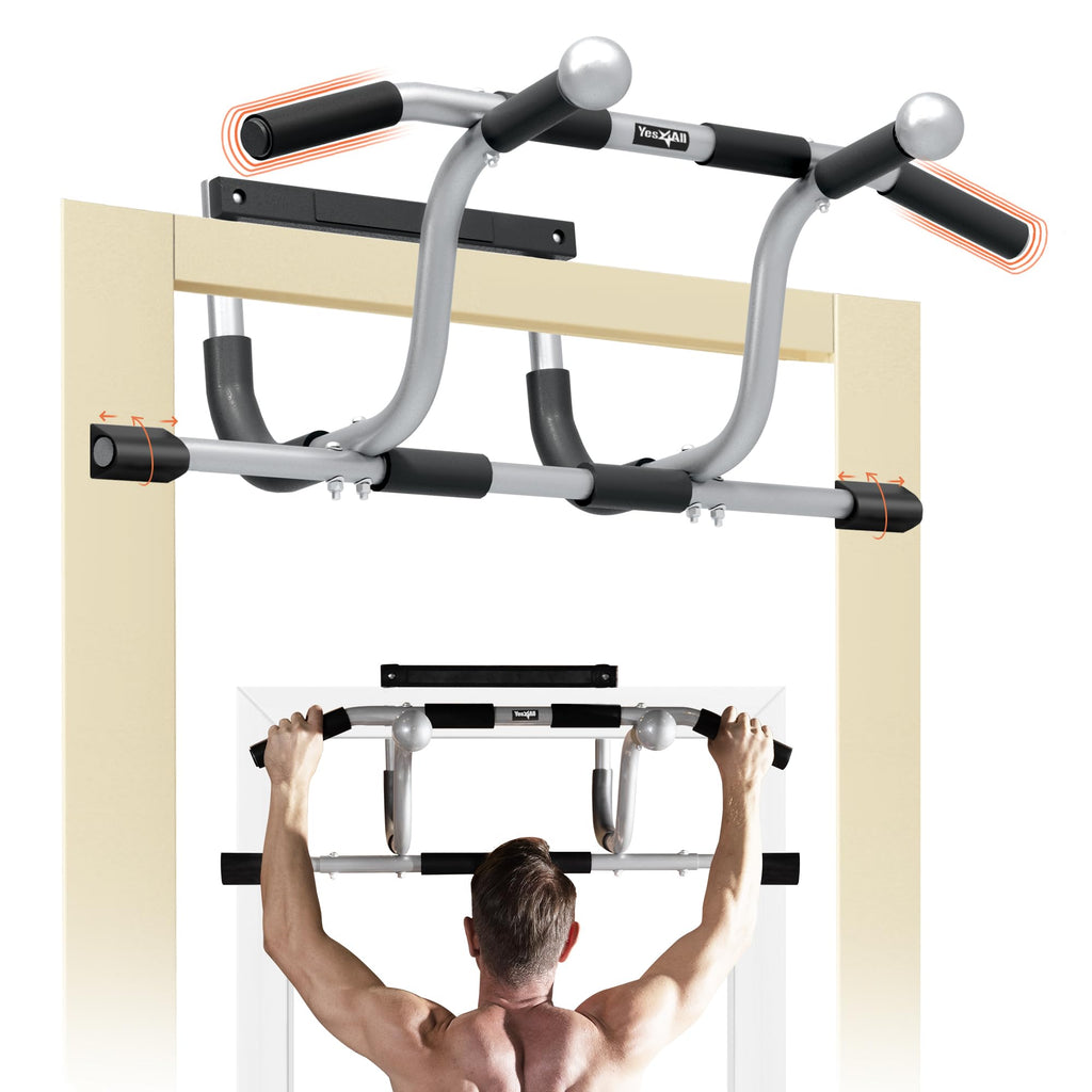 Yes4All Heavy Duty Steel Elevated Door Pull Up Bar, Adjustable Pull Up Bar For Doorway Of 24 To 36 Inch, Multi-Grip For Differen
