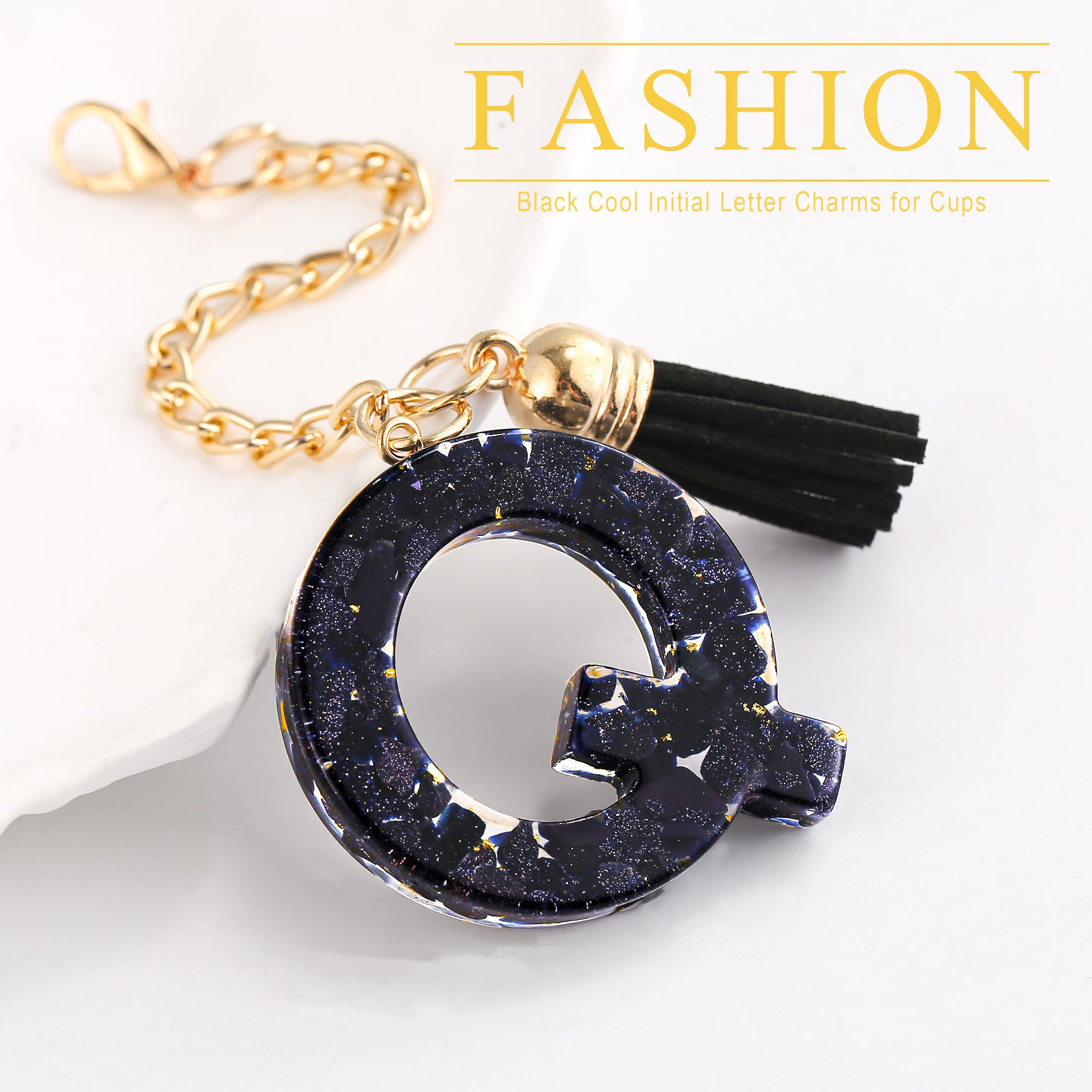 Letter Charm Accessories for Stanley Cup 1 PCS Cute Initial Keychain Handle Charm for Stanley Tumbler for Women Black Letter Q