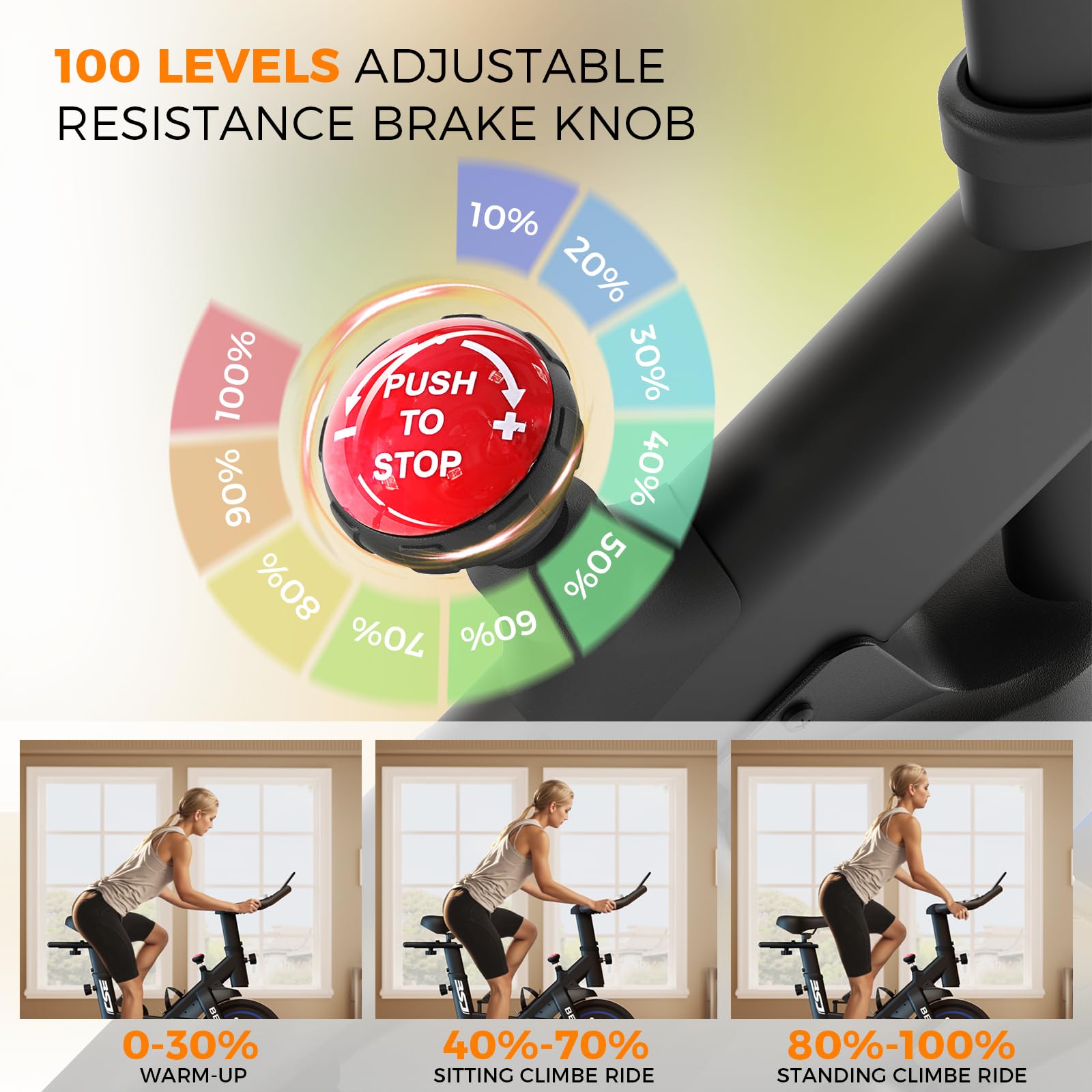 Bsj Bestgym Exercise Bike, Brake Pad Stationary Bike With App, Low Noise Indoor Cycling Bike With 330Lbs Weight Capacity, Adjust