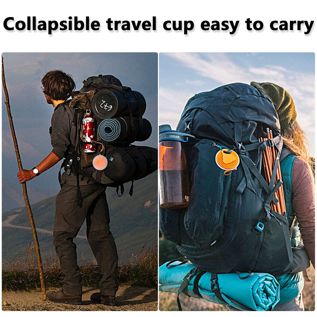 Litoexpe 2 Pack Silicone Collapsible Travel Cup Portable Folding Camping Cup Sets With Lids, Pink & Orange