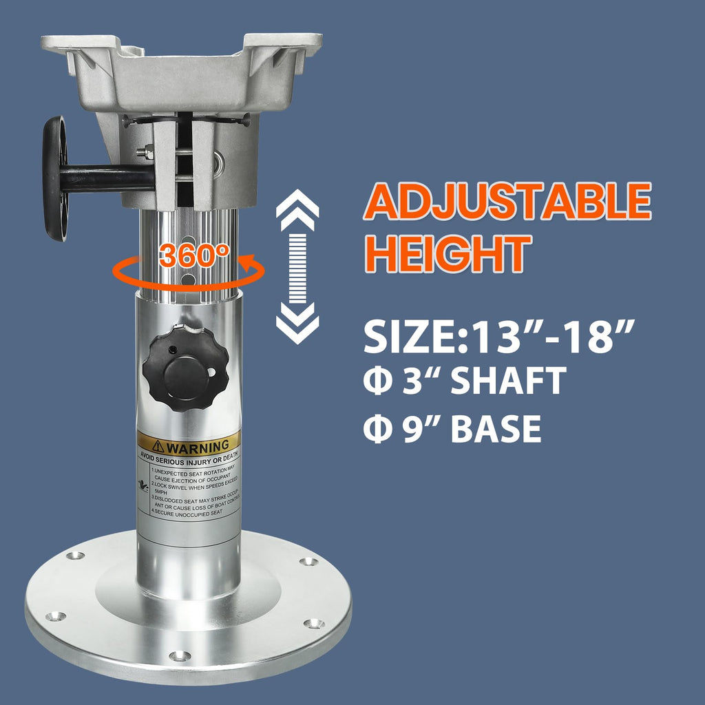 Onhi Aluminum Adjustable Height Locking Boat Seat Pedestal 13-Inch To 19-Inch,Silver Polished