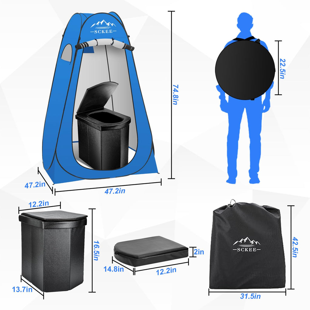 16.5'' Camping Toilet With Pop-Up Privacy Tent Set, Xl Portable Toilet For Camping, Outdoor Showers Changing Rooms, Portable Bat
