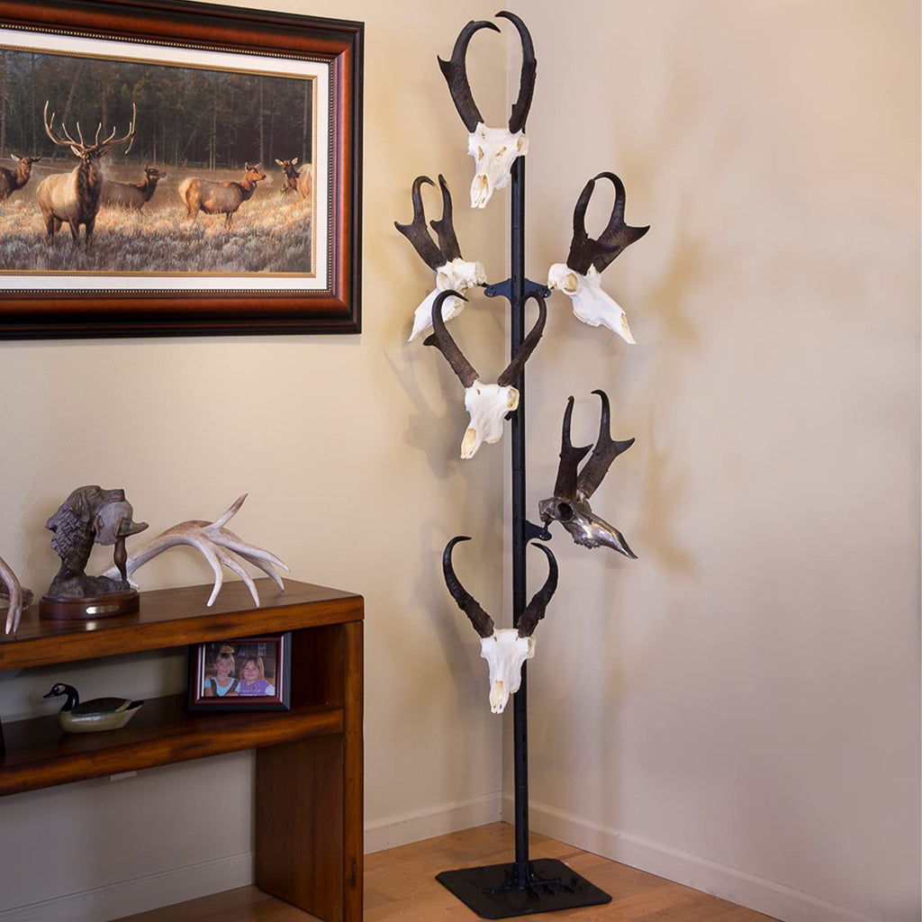 Skull Hooker Trophy Tree European Trophy Mount - Hang Up To 5 Taxidermy Deer Antlers And Other Skulls For Display - Graphite Bla