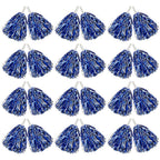Hooshing 12Pcs Pom Poms Cheerleading Blue And Silver Metallic Foil Cheer Pom Poms With Plastic Handles For Rooters Cheering Squa