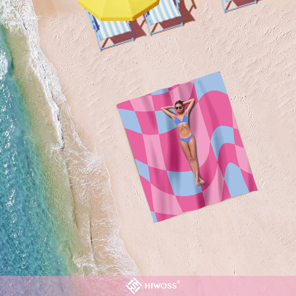 Hiwoss Beach Blanket Waterproof Sandproof Oversized 95   X 80   ,Sand Free Beach Mat With Corner Pockets,Portable Mesh Bag For T
