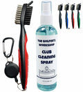 The Golfers Workshop 4Oz Club Cleaning Spray And Golf Club Brush With Groove Cleaner, 2Ft Retractable Zip-Line, Carabiner Clip (
