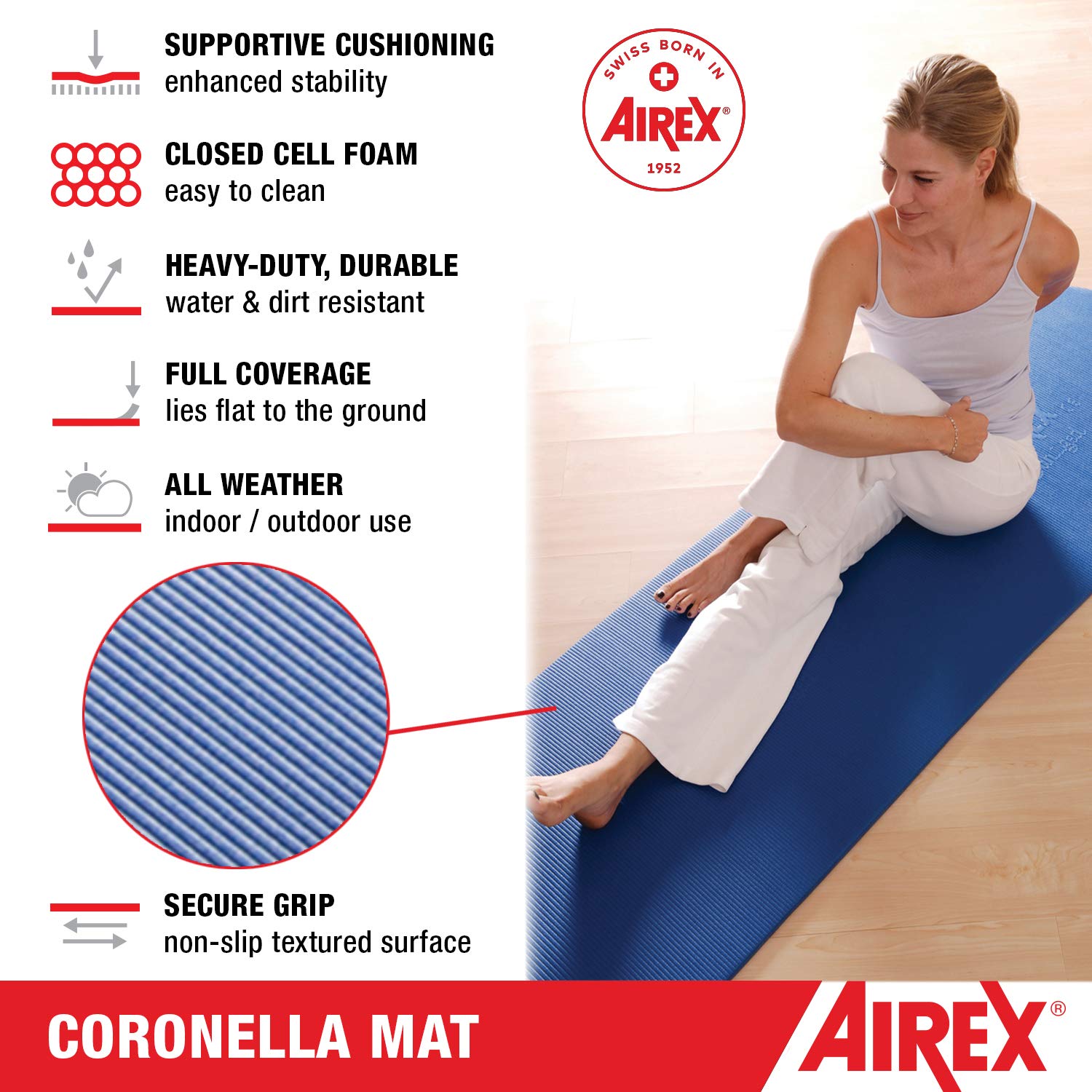 Airex Official Coronella Exercise Mat - Home Workout For Rehabilitation, Strength Training, Aerobics, Water Fitness, Exercise, W