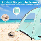 Nxone Beach Tent Sun Shade Shelter For 2-3 Person With Uv Protection, Extended Floor, 3 Mesh Roll Up Windows & 8.0Mm Fiberglass