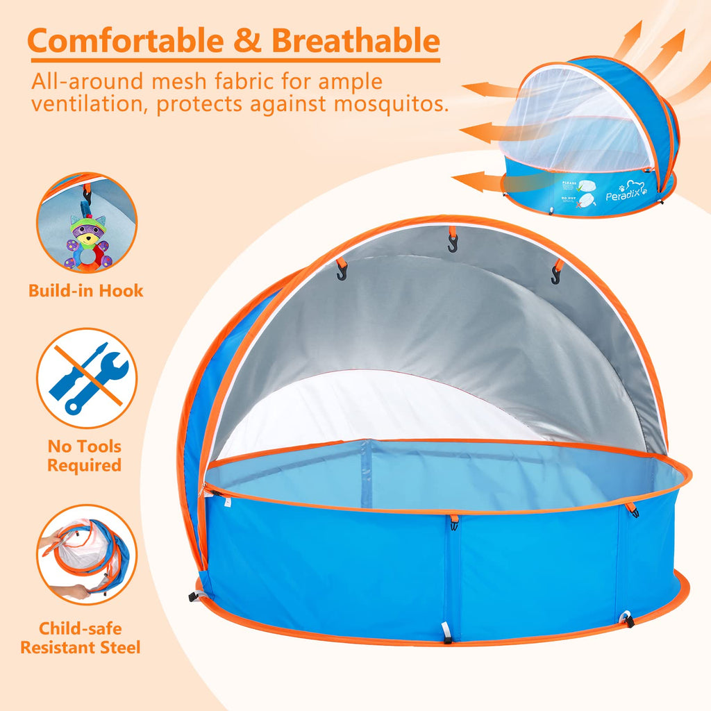 Peradix Baby Beach Tent, Paddling Pool For Kids & Pets Infant Ball Pit Tent, Toddler Wading Pool Uv Sun Shelter Canopy With Mosq