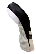 Majek Golf Headcover Black And White Leather Style #3 Hybrid Head Cover Fits Most Hybrid Clubs